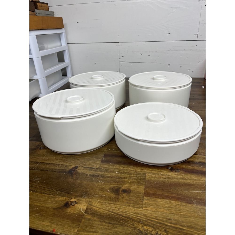 Vintage Aladdin Tempreserve White Insulated Food Storage Container Set of 4 USA